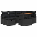 Gartensofa-set mit Kissen 7 pcs Schwarz Poly-Rattan