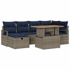 Gartensofa-set mit Kissen mit Speicher 7 pcs Grau Poly-Rattan