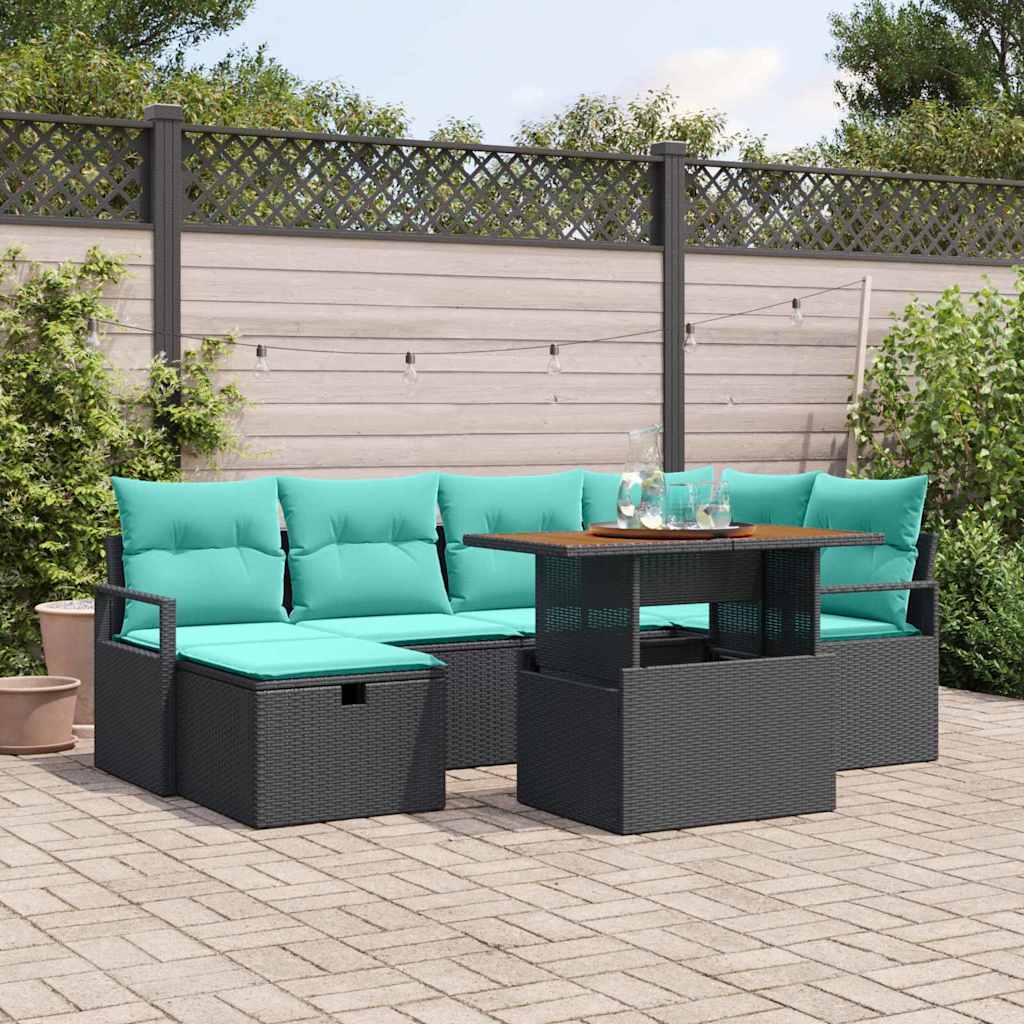 Gartensofa-set mit Kissen 7 pcs Schwarz Poly-Rattan