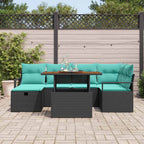 Gartensofa-set mit Kissen 7 pcs Schwarz Poly-Rattan