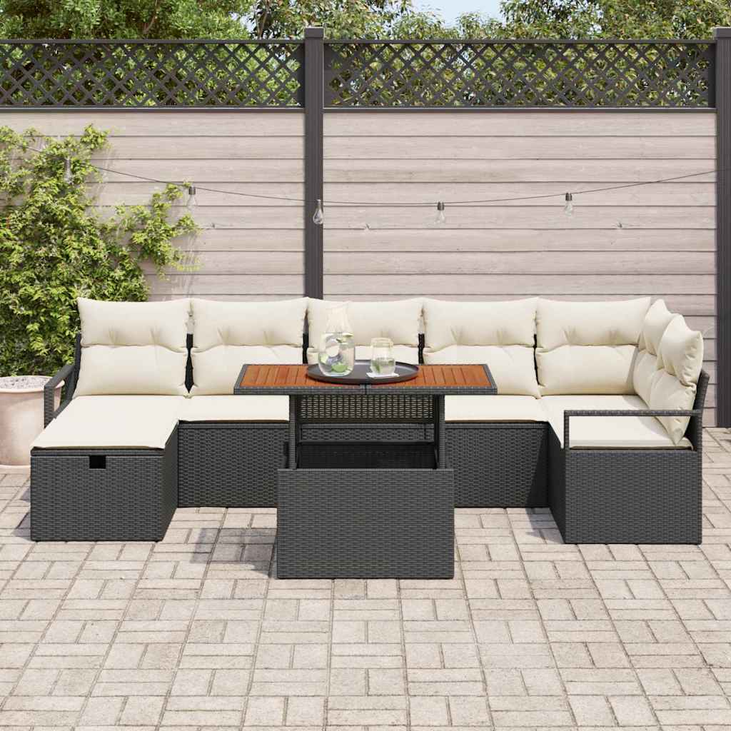 Gartensofa-set mit Kissen 8 pcs Schwarz Poly-Rattan