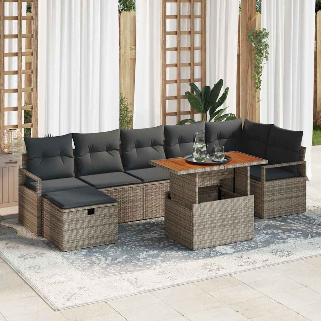 Gartensofa-set mit Kissen mit Speicher 8 pcs Grau Poly-Rattan