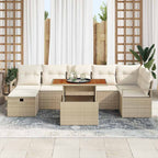Gartensofa-set mit Kissen mit Speicher 8 pcs Beige Poly-Rattan