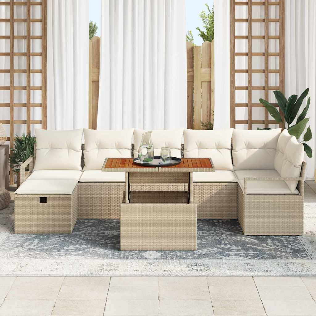 Gartensofa-set mit Kissen mit Speicher 8 pcs Beige Poly-Rattan
