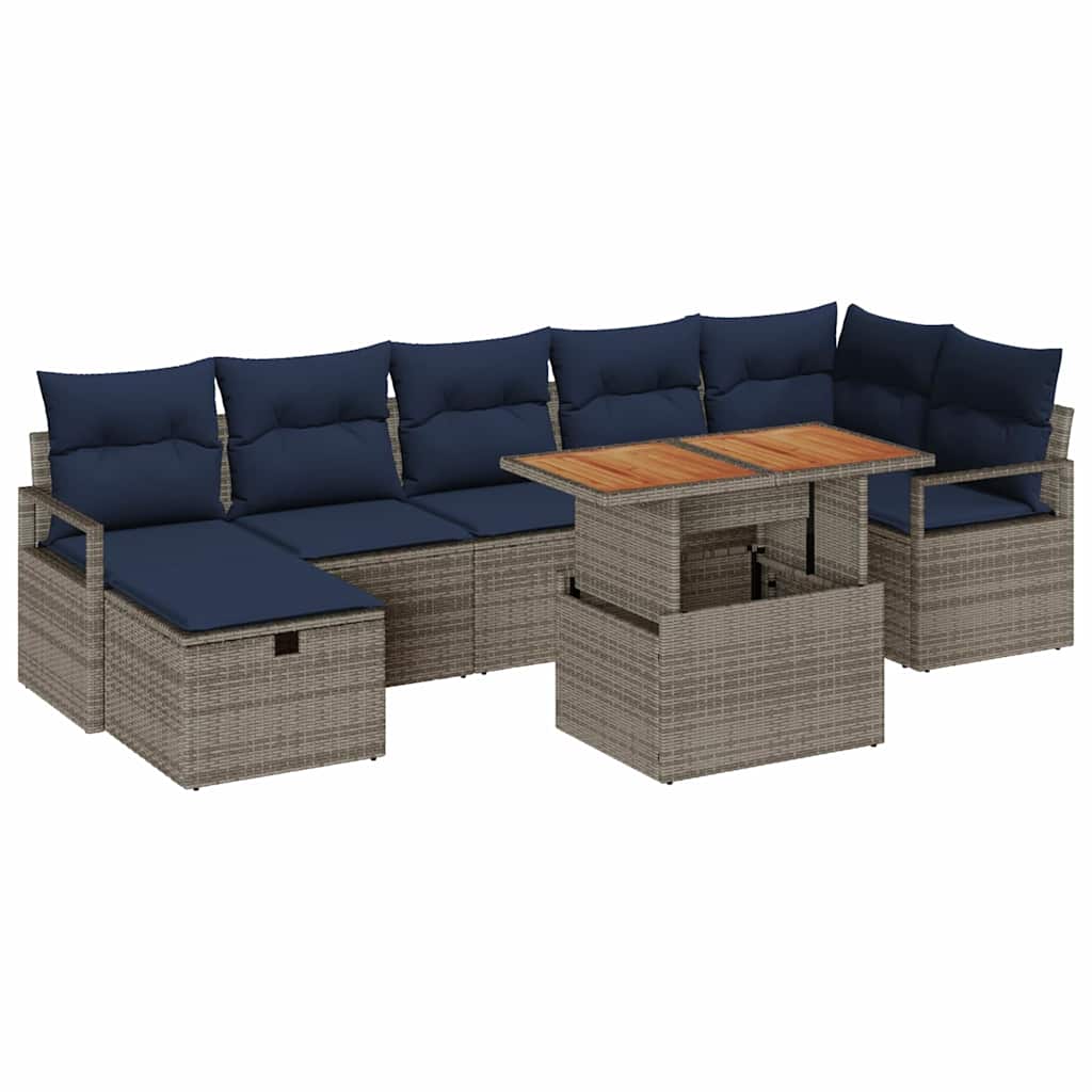 Gartensofa-set mit Kissen mit Speicher 8 pcs Grau Poly-Rattan