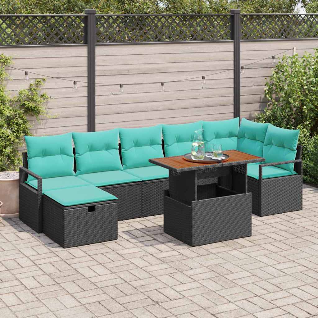 Gartensofa-set mit Kissen 8 pcs Schwarz Poly-Rattan