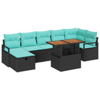 Gartensofa-set mit Kissen 8 pcs Schwarz Poly-Rattan