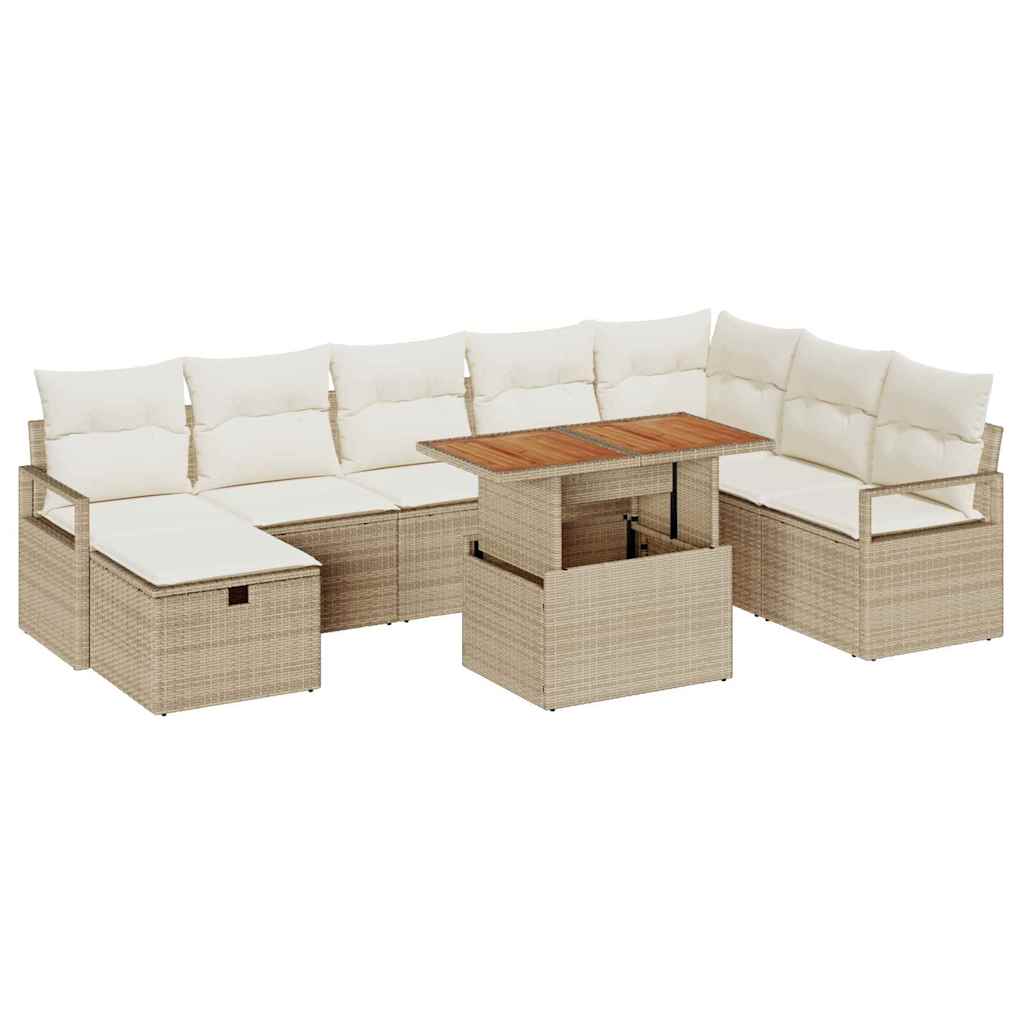 Gartensofa-set mit Kissen mit Speicher 9 pcs Beige Poly-Rattan