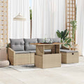 Gartensofa-set mit Kissen mit Speicher 6 pcs Beige Poly-Rattan