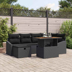 Gartensofa-set mit Kissen 7 pcs Schwarz Poly-Rattan