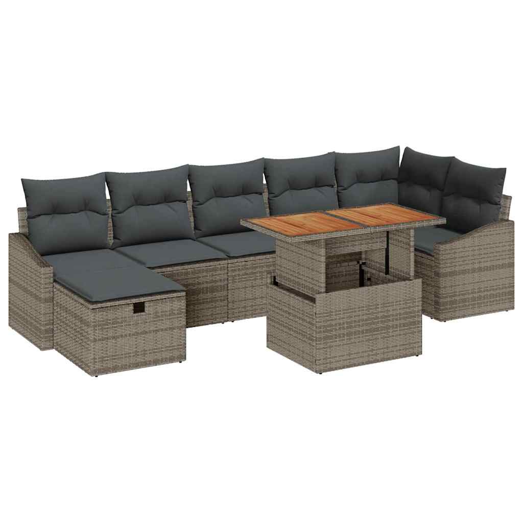 Gartensofa-set mit Kissen mit Speicher 8 pcs Grau Poly-Rattan