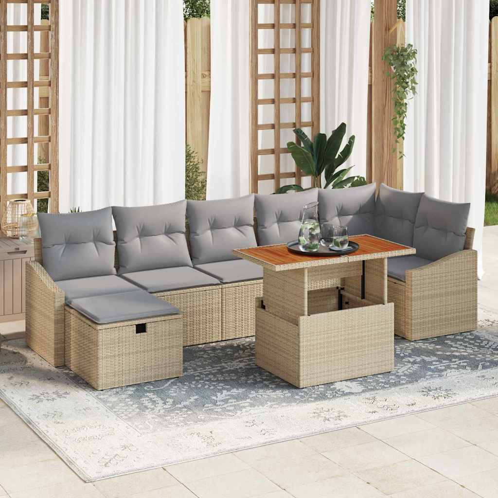 Gartensofa-set mit Kissen mit Speicher 8 pcs Beige Poly-Rattan