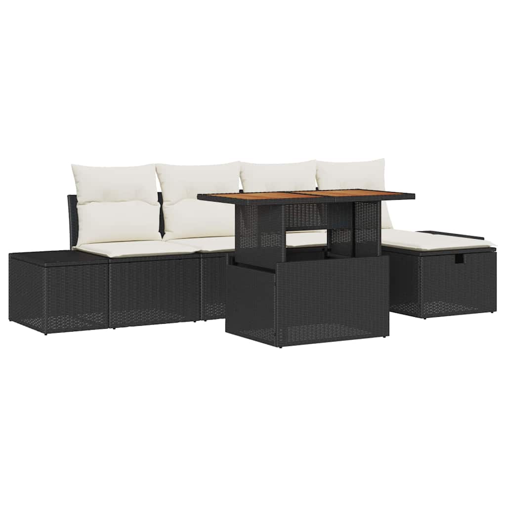 Gartensofa-set mit Kissen 6 pcs Schwarz Poly-Rattan
