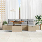 Gartensofa-set mit Kissen mit Speicher 6 pcs Beige Poly-Rattan