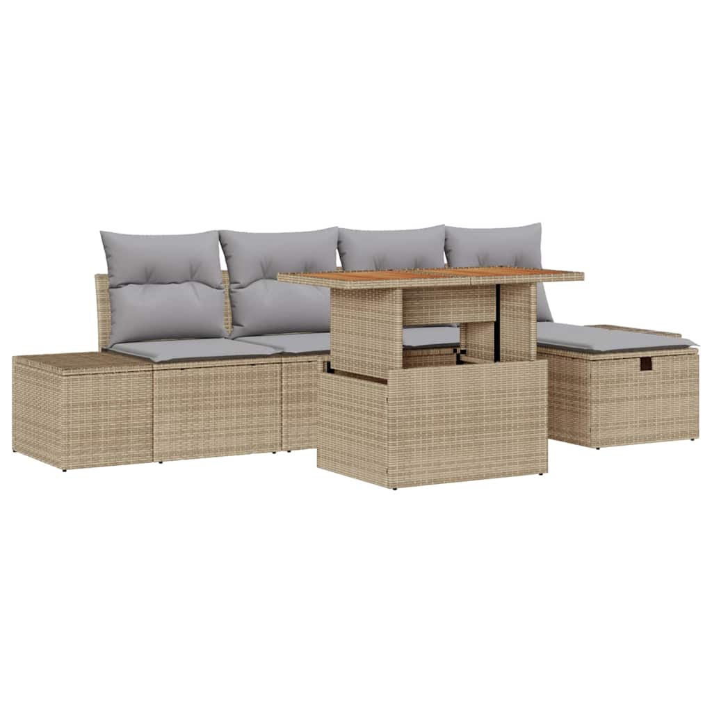 Gartensofa-set mit Kissen mit Speicher 6 pcs Beige Poly-Rattan