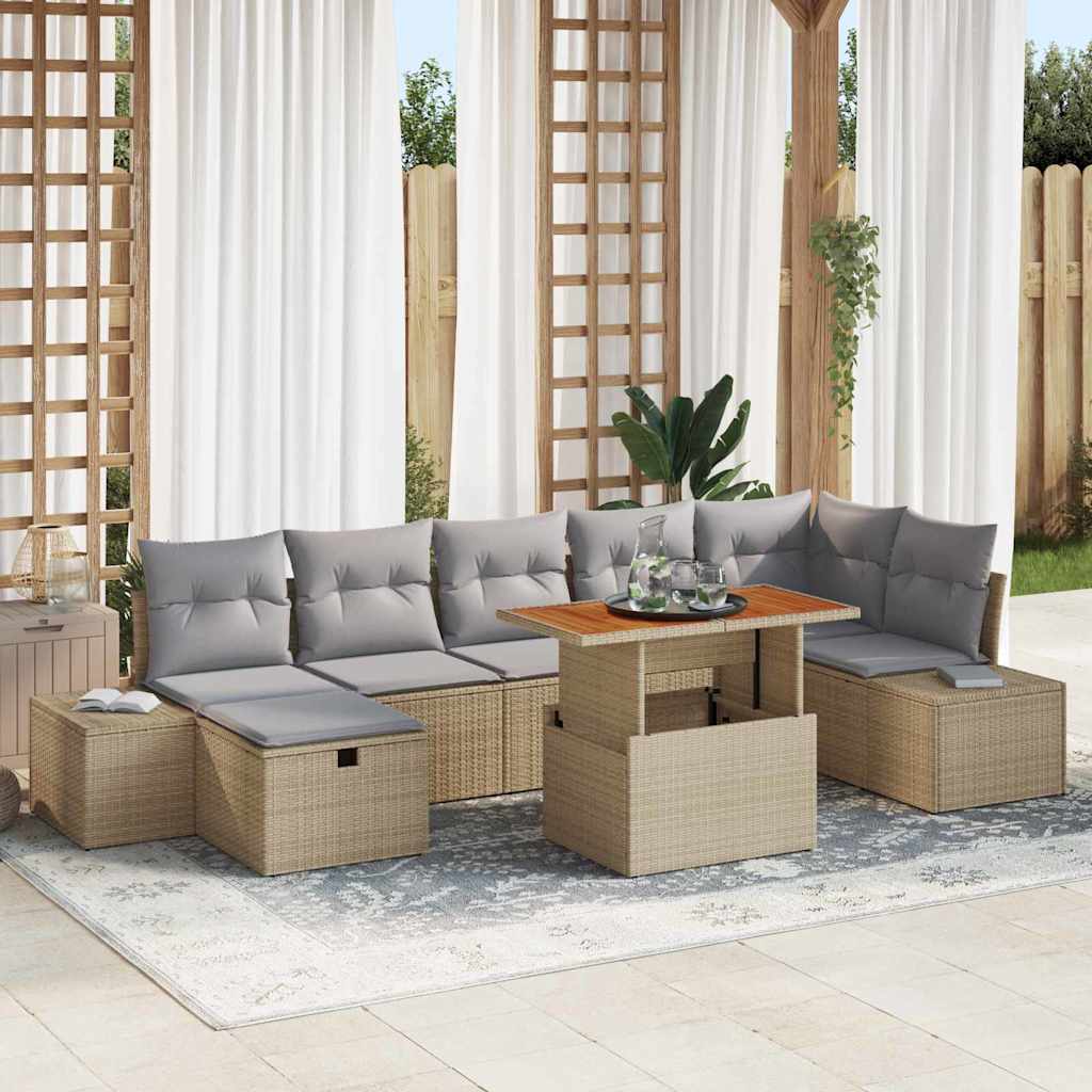 Gartensofa-set mit Kissen mit Speicher 8 pcs Beige Poly-Rattan