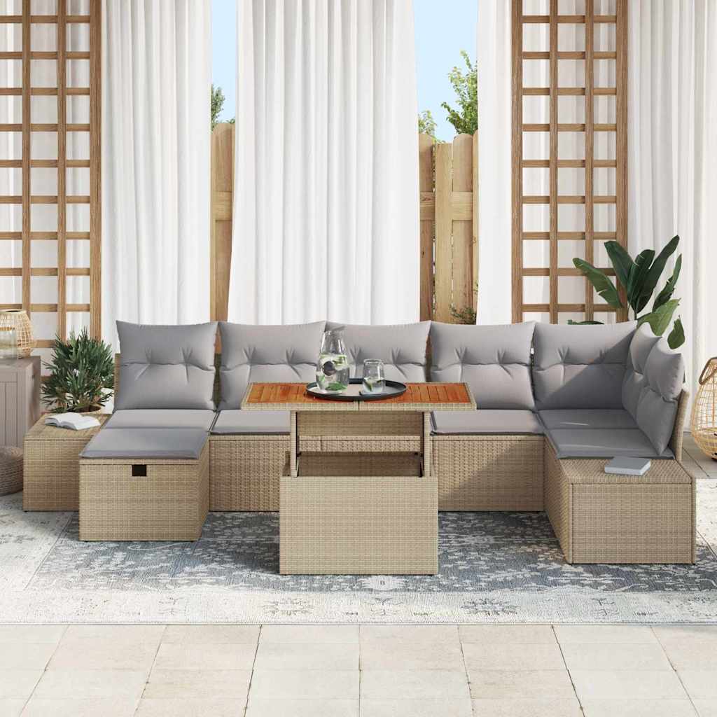 Gartensofa-set mit Kissen mit Speicher 8 pcs Beige Poly-Rattan
