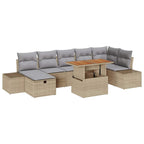 Gartensofa-set mit Kissen mit Speicher 8 pcs Beige Poly-Rattan