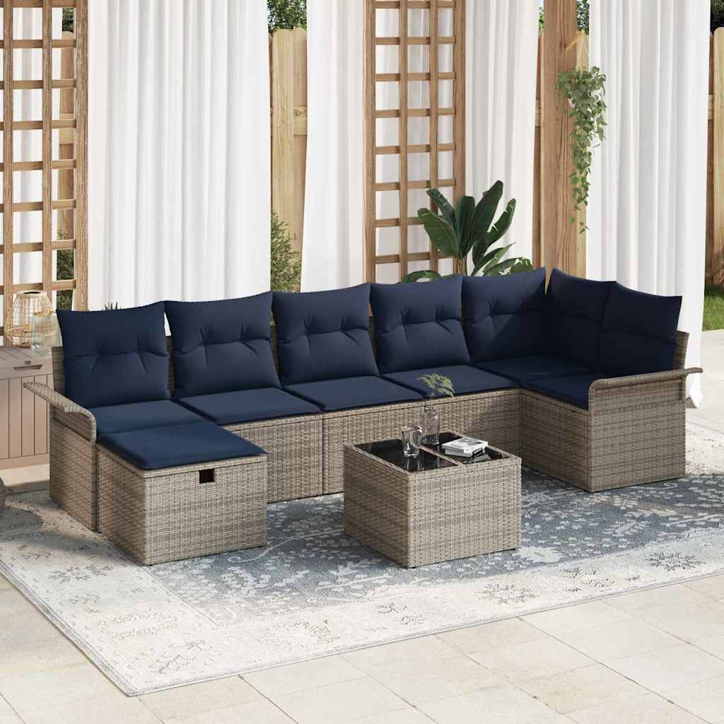 Garten-Sofa-Set mit Kissen mit Speicher 8 pcs Grau Poly Rattan