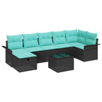 Garten-Sofa-Set mit Kissen 8 pcs Schwarz Poly Rattan