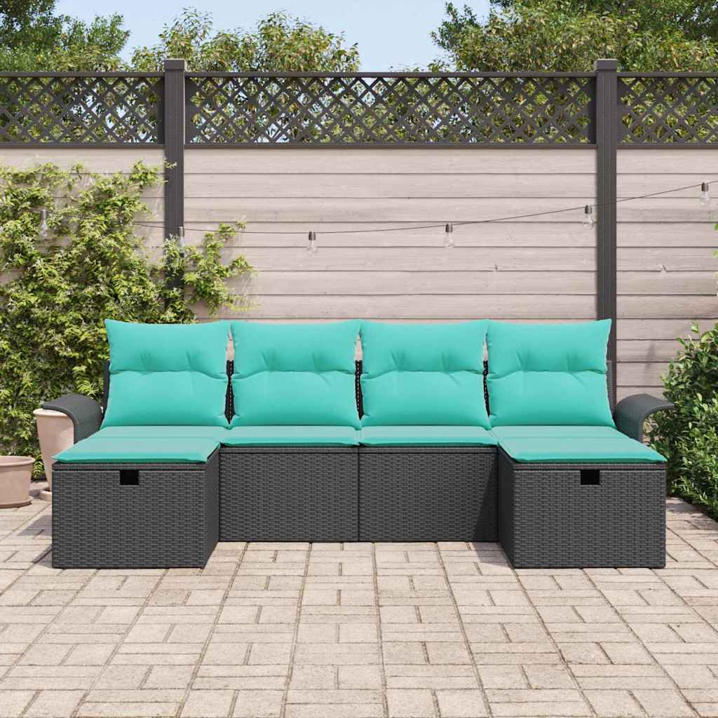 Garten-Sofa-Set mit Kissen 6 pcs Schwarz Poly Rattan