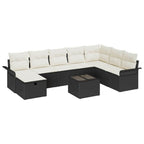 Garten-Sofa-Set mit Kissen 9 pcs Schwarz Poly Rattan