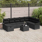 Garten-Sofa-Set mit Kissen 9 pcs Schwarz Poly Rattan
