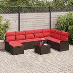 Gartensofa-set mit Kissen mit Speicher 9 pcs Poly Rattan