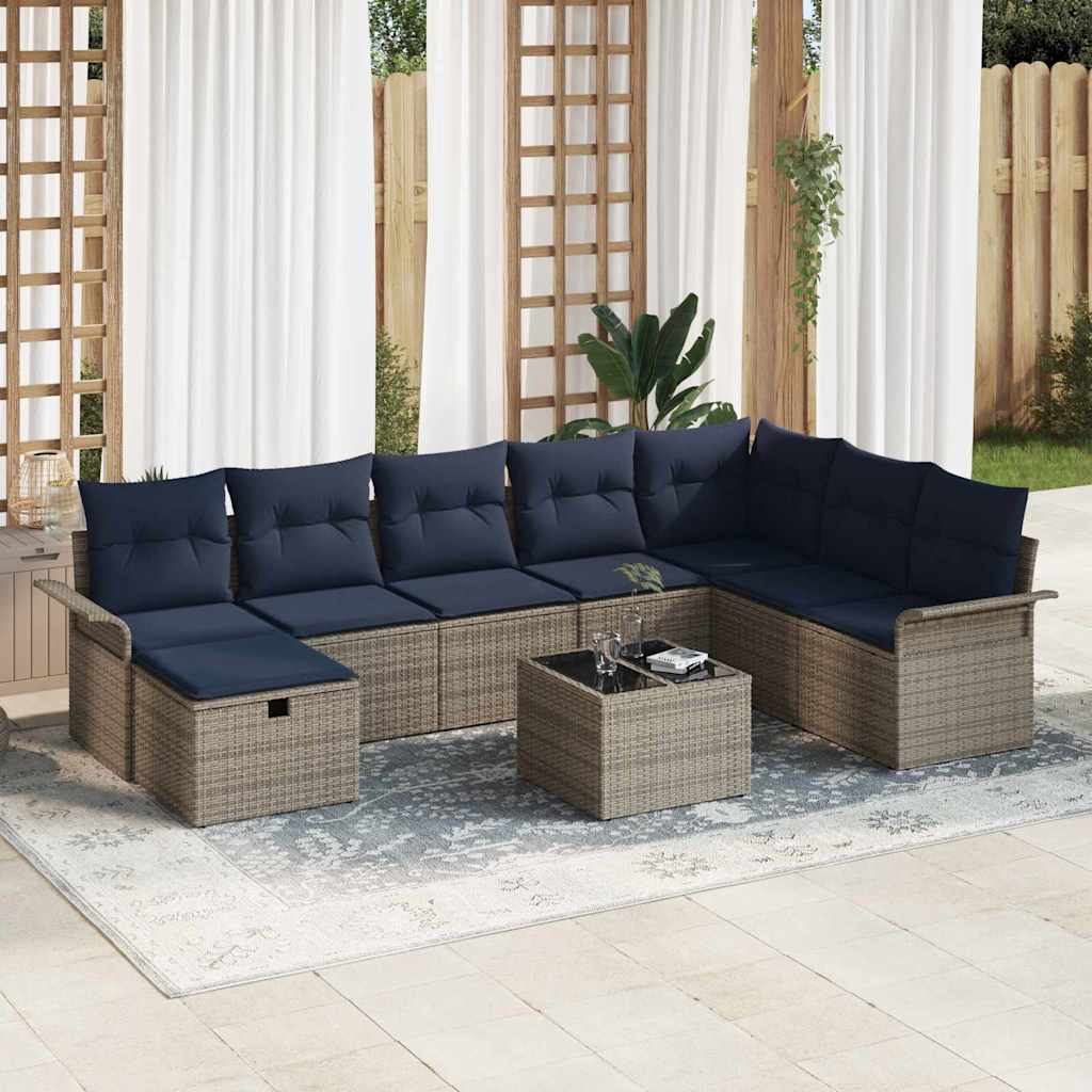 Gartensofa-set mit Kissen mit Speicher 9 pcs Poly Rattan