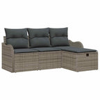 Garten-Sofa-Set mit Kissen mit Speicher 4 pcs Grau Poly Rattan