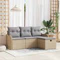 Garten-Sofa-Set mit Kissen mit Speicher 4 pcs Beige Poly Rattan