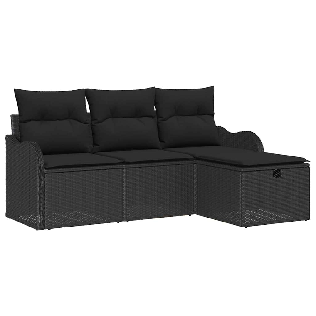 Garten-Sofa-Set mit Kissen 4 pcs Schwarz Poly Rattan
