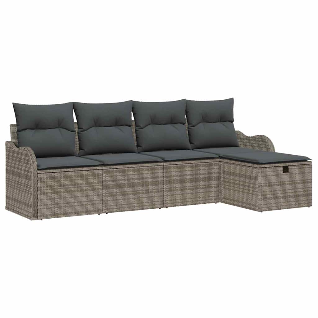 Garten-Sofa-Set mit Kissen mit Speicher 5 pcs Grau Poly Rattan