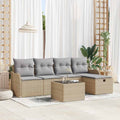 Garten-Sofa-Set mit Kissen mit Speicher 6 pcs Beige Poly Rattan
