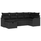 Garten-Sofa-Set mit Kissen 6 pcs Schwarz Poly Rattan