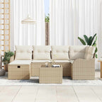 Garten-Sofa-Set mit Kissen mit Speicher 7 pcs Beige Poly Rattan
