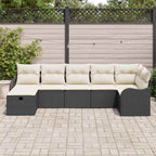 Garten-Sofa-Set mit Kissen 7 pcs Schwarz Poly Rattan