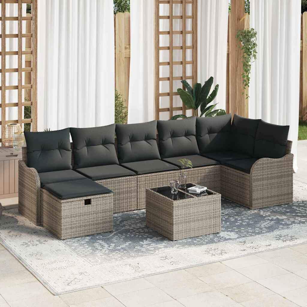 Garten-Sofa-Set mit Kissen mit Speicher 8 pcs Grau Poly Rattan