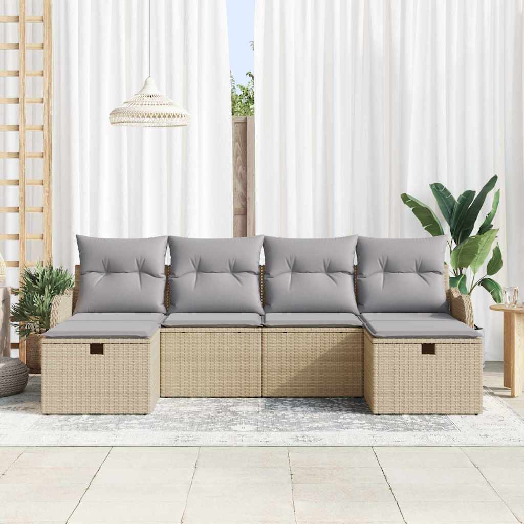 Gartensofa-set mit Kissen mit Speicher 6 pcs Beige Poly-Rattan