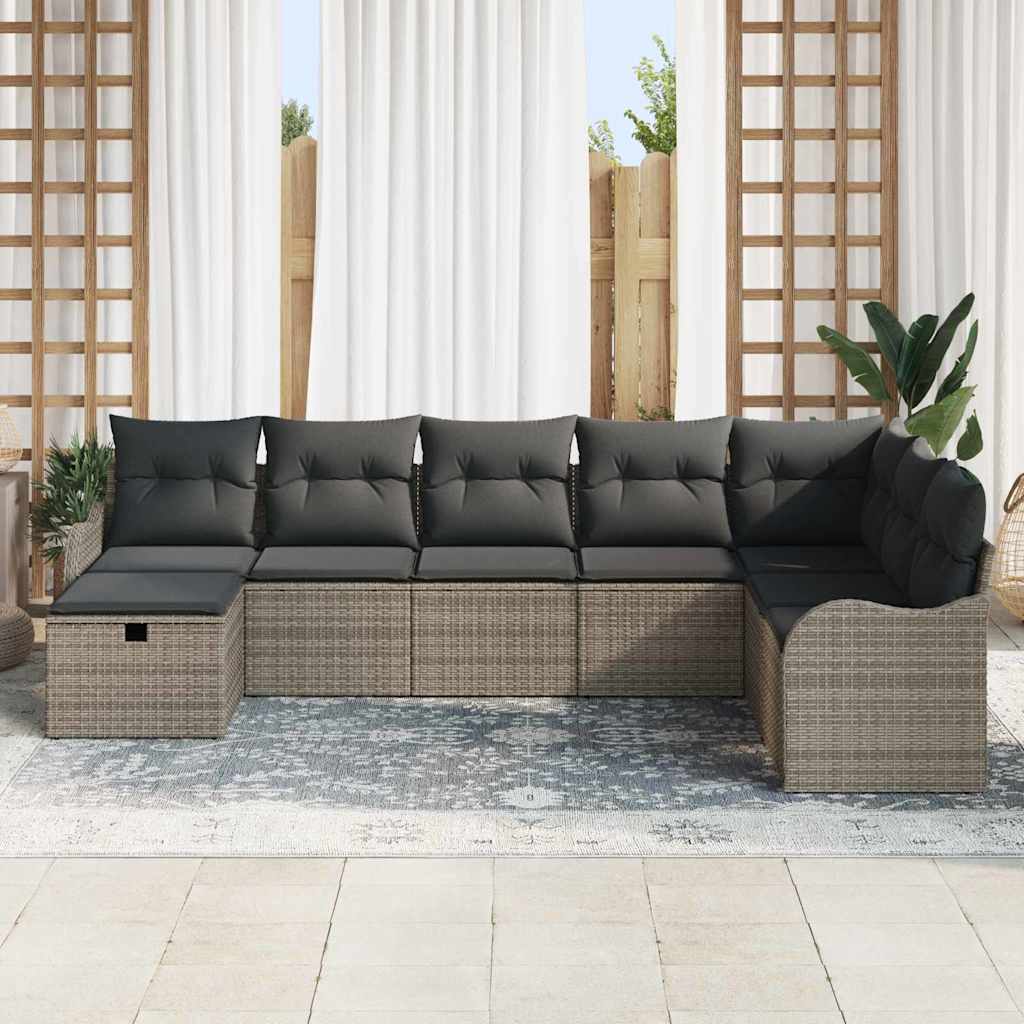 Gartensofa-set mit Kissen mit Speicher 8 pcs Grau Poly-Rattan