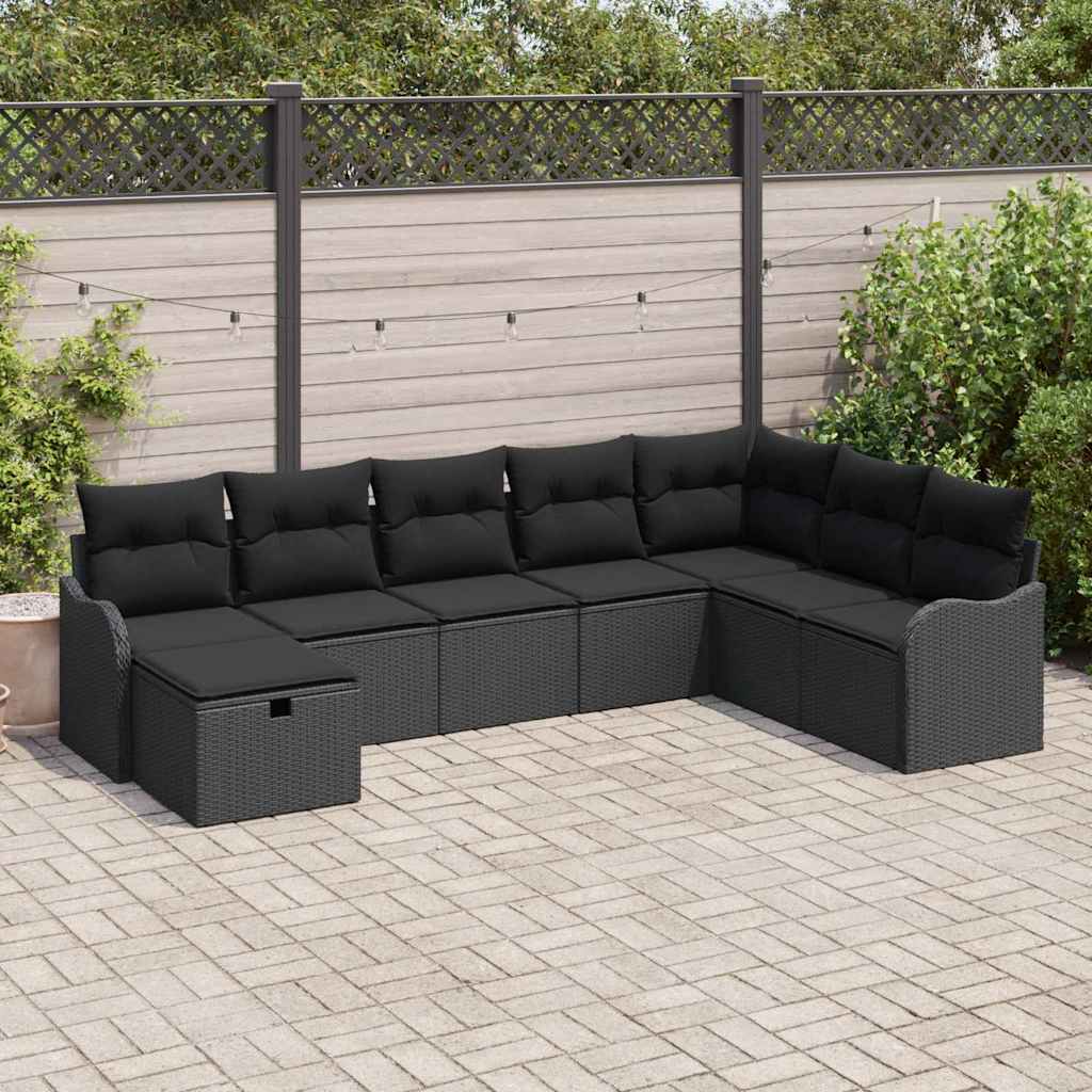 Garten-Sofa-Set mit Kissen 8 pcs Schwarz Poly Rattan