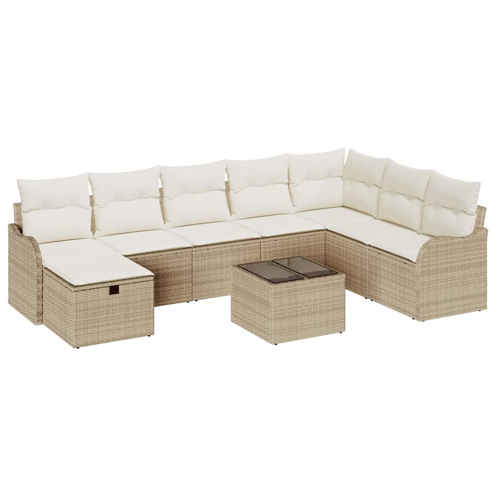 Garten-Sofa-Set mit Kissen mit Speicher 9 pcs Beige Poly Rattan
