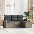 Garten-Sofa-Set mit Kissen mit Speicher 4 pcs Grau Poly Rattan