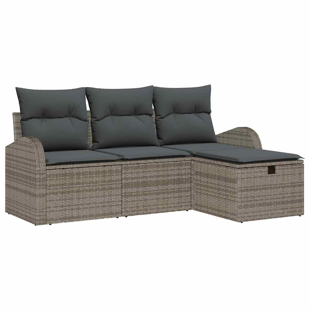 Garten-Sofa-Set mit Kissen mit Speicher 4 pcs Grau Poly Rattan