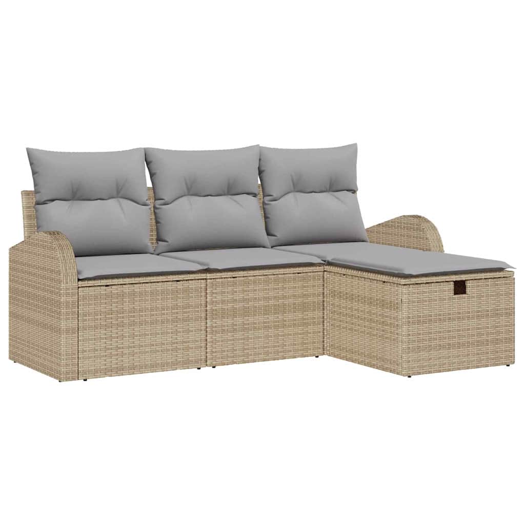 Gartensofa-set mit Kissen mit Speicher 4 pcs Beige Poly-Rattan