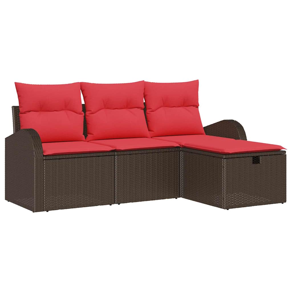 Gartensofa-set mit Kissen mit Speicher 4 pcs Braun Poly-Rattan