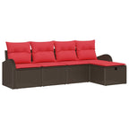 Gartensofa-set mit Kissen mit Speicher 5 pcs Braun Poly-Rattan