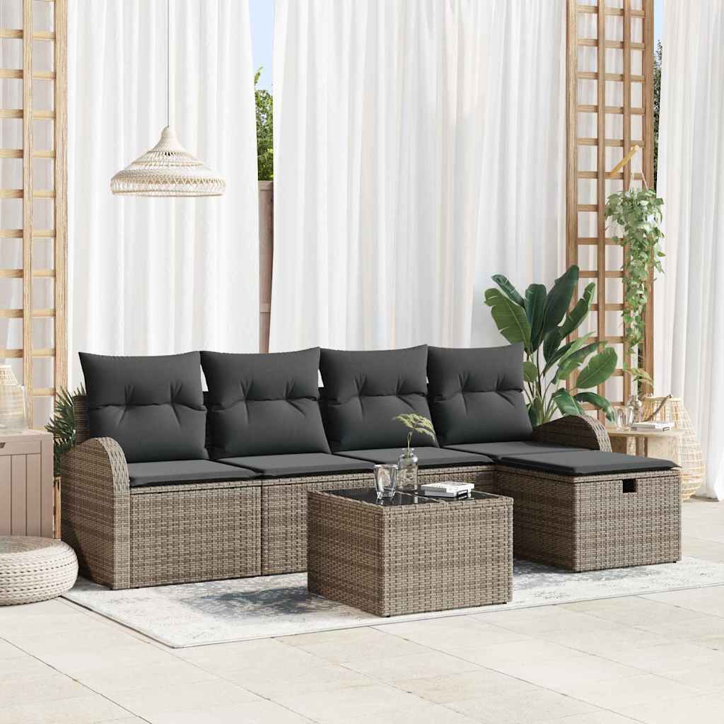 Garten-Sofa-Set mit Kissen mit Speicher 6 pcs Grau Poly Rattan