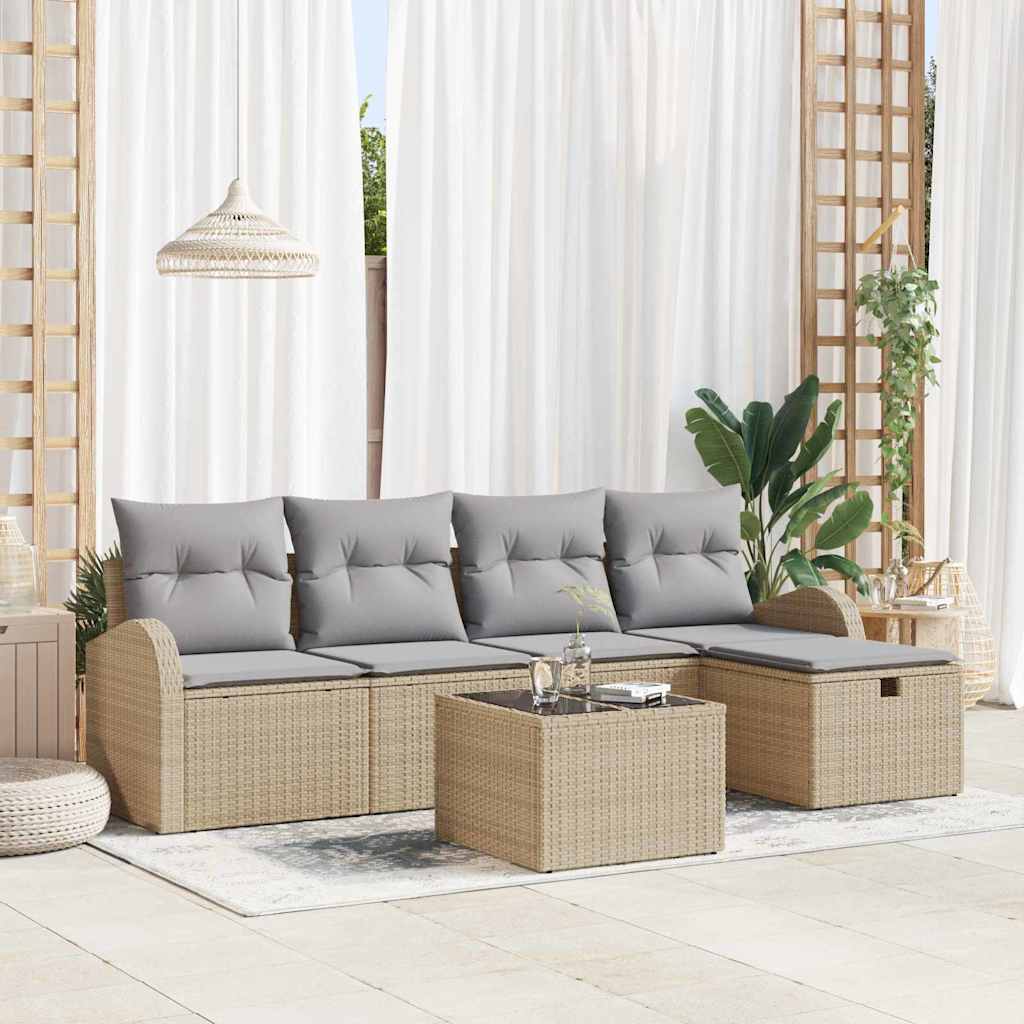 Garten-Sofa-Set mit Kissen mit Speicher 6 pcs Beige Poly Rattan
