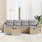 Garten-Sofa-Set mit Kissen mit Speicher 6 pcs Beige Poly Rattan